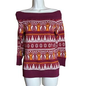 Unique Vintage Red Holiday Owl Sweater S NWOT
